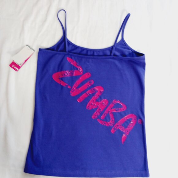 Zumba, NWT, Spaghetti Tank, Amethyst Color, Splatter Paint Print on Back, Size L - Picture 9 of 15